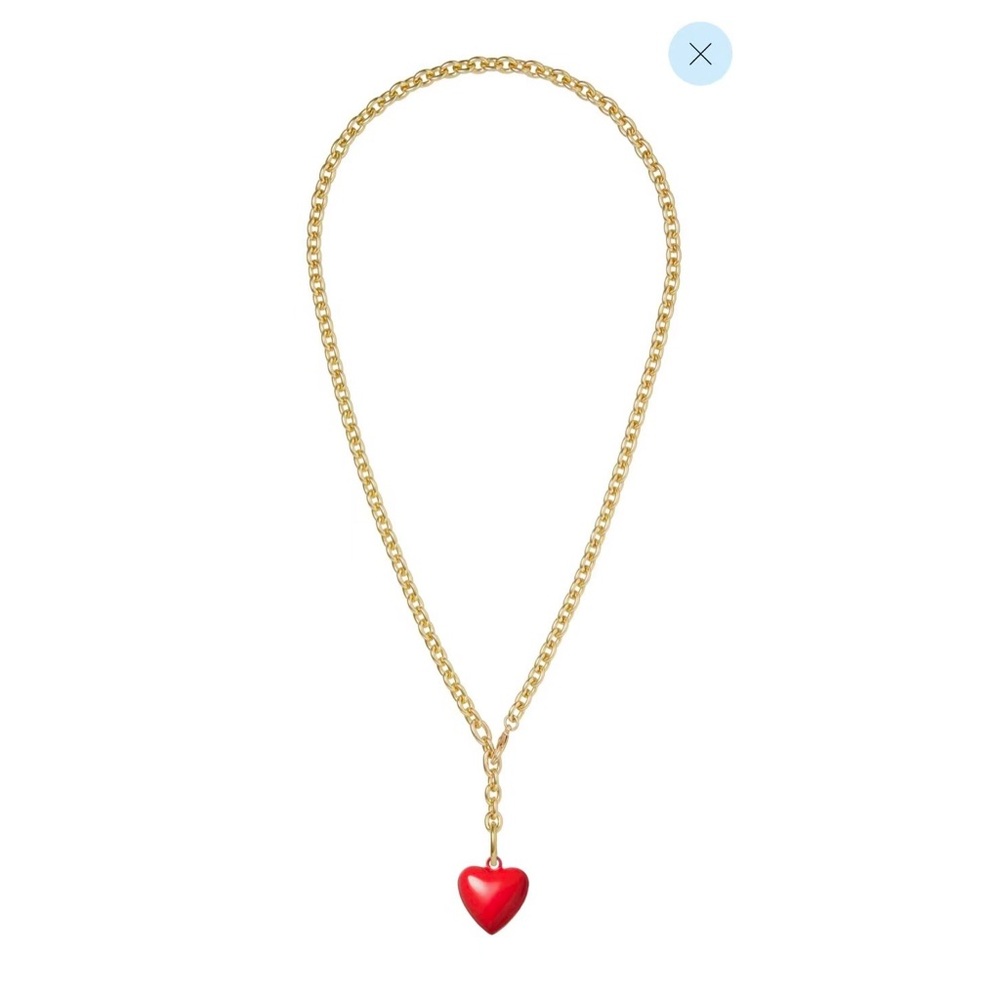 Roxanne Assoulin The Mini Puffy Heart Necklace Gold chain  red pendant